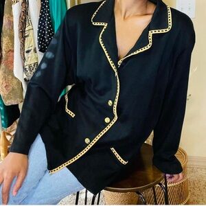 Vintage black cardigan gold trim and buttons size medium